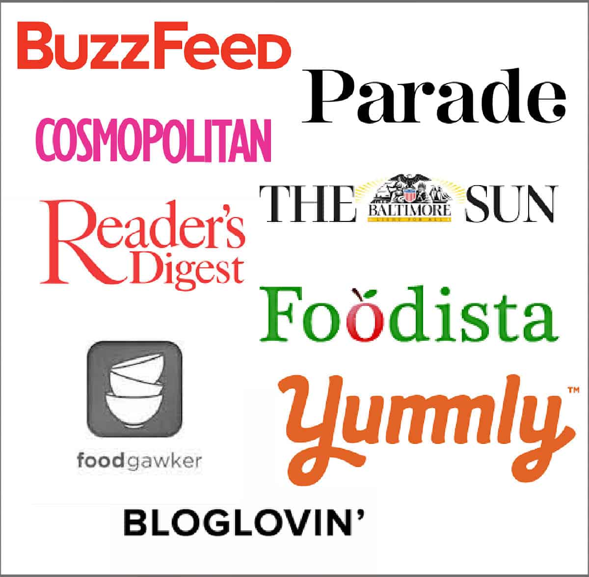Several colorful logos on a white canvas.